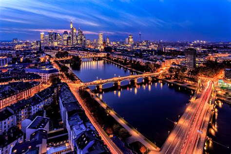 Download Skyscraper Building Cityscape Light River Night Town Germany Man Made Frankfurt HD ...