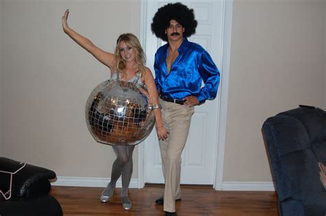 DIY Halloween costume disco ball and 70's disco dancer. Disco ball was semi-easy to make but so ...