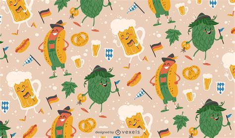 Oktoberfest Cartoon Characters Pattern Design Vector Download