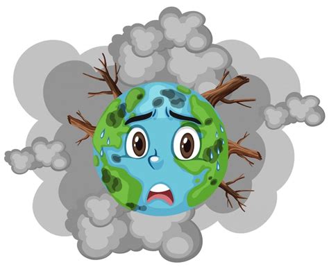 Pollution on earth with lots of smoke and deforestation | Premium Vector