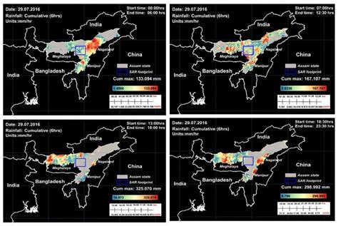 Maps showing six-hour cumulative rainfall in the state of Assam and in... | Download Scientific ...