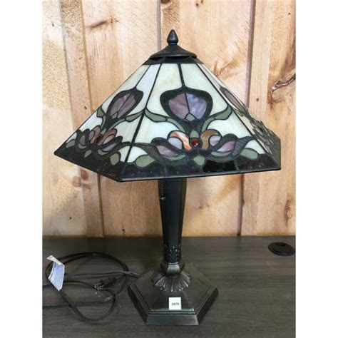 ANTIQUE STAINED GLASS LAMP - 23 INCHES - WORKING