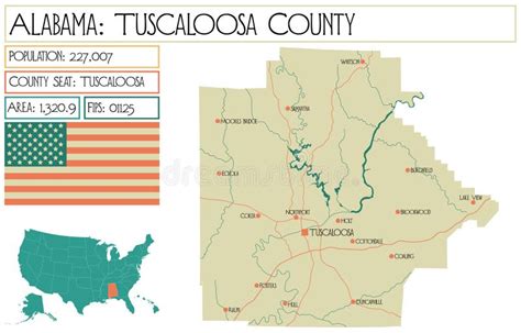 Map of Tuscaloosa County in Alabama, USA. Stock Illustration ...