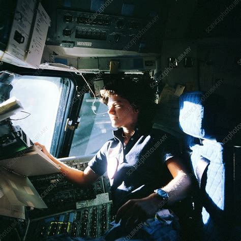 Sally Ride on space shuttle Challenger - Stock Image - C013/7894 - Science Photo Library