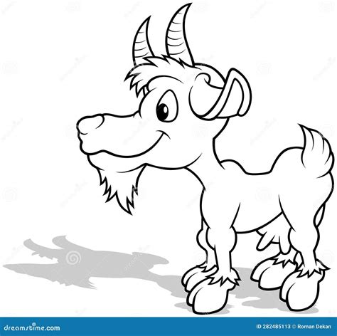 Drawing of a Horned Goat Standing on the Ground Stock Vector - Illustration of coloring ...