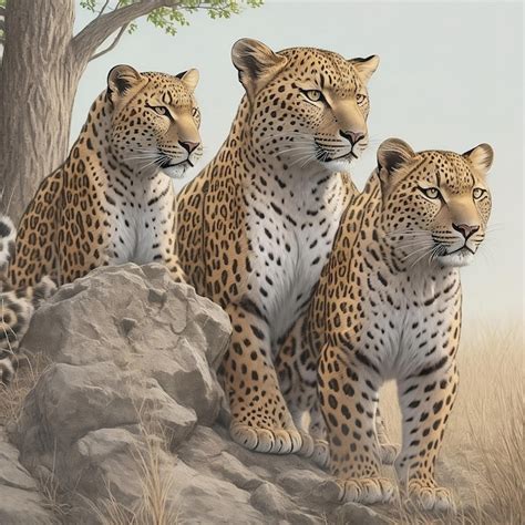 Premium AI Image | three leopard cubs are standing in front of a tree