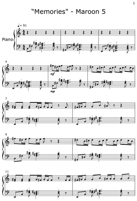 “Memories" - Maroon 5 - Sheet music for Piano