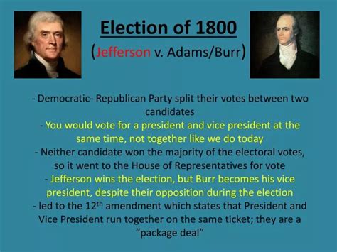 PPT - Election of 1800 ( Jefferson v. Adams/Burr ) PowerPoint ...