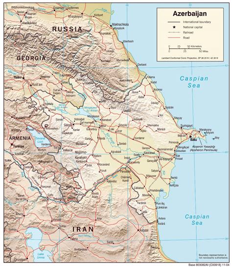 Large detailed political map of Azerbaijan with relief, roads and major ...