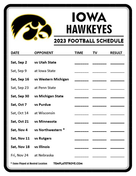 Iowa Football Schedule Printable