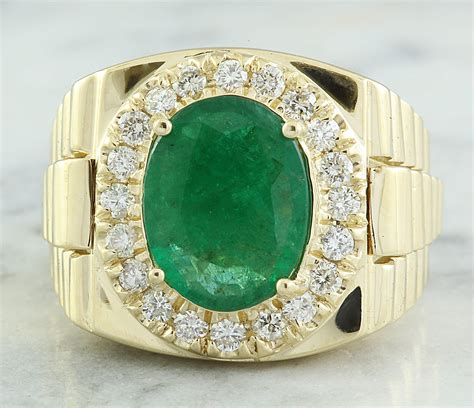 Sold Price: 4.59 CTW Mens Emerald 18K Yellow Gold Diamond Ring - March 1, 0120 12:00 AM PDT