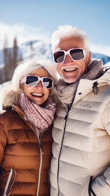 Premium AI Image | Happy Elderly Couple at Ski Resort Generative AI