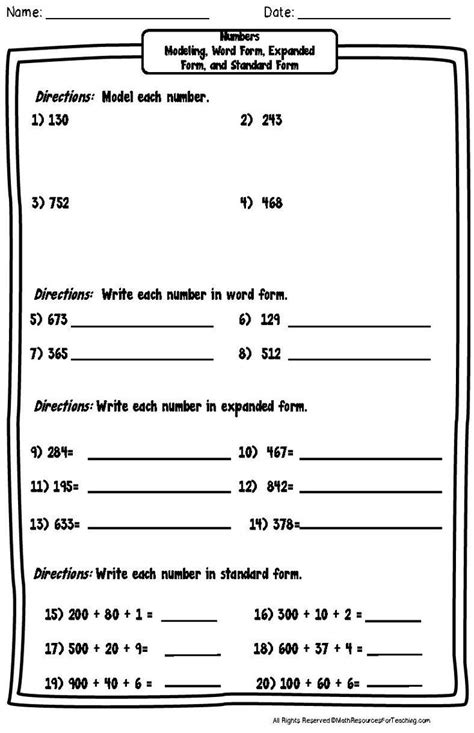 Expanded Form And Standard Form Worksheets - Printable Word Searches