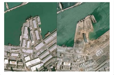 | Satellite picture for the Beirut explosion (before and after ...