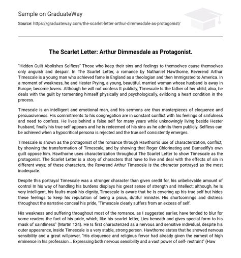 ⇉The Scarlet Letter: Arthur Dimmesdale as Protagonist. Essay Example | GraduateWay