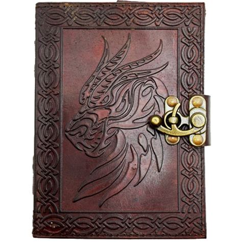 Dragon Celtic Leather Journal Embossed with Lock 5x7 - The Zen Shop