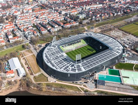 Aerial view over Weserstadion, SV Werder Bremen home stadium Stock ...