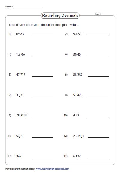 Rounding Decimals To The Nearest Tenth And Hundredth Worksheet - kidsworksheetfun