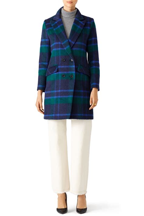 Blue Plaid Long Coat by J.O.A. | Rent the Runway