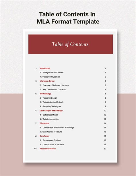 Table of Contents in MLA Format Template - Google Docs, Word | Template.net