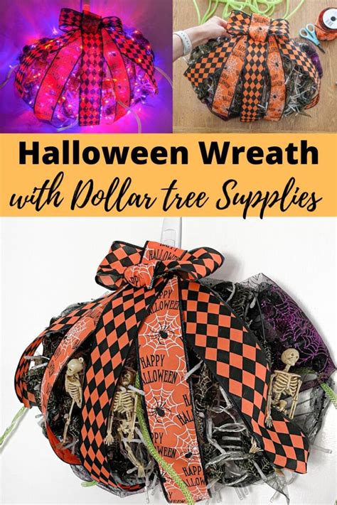 DIY Dollar Tree Pumpkin Wreath with Lights for Halloween