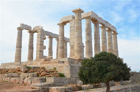 The temple of Poseidon at Cape Sounion from the north, (built circa 440 BC), Cape Sounion ...