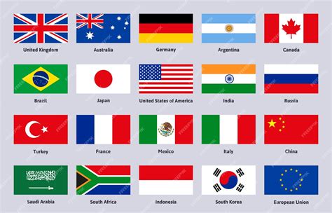 Premium Vector | Group of Twenty flags. Major advanced and emerging world countries, China ...