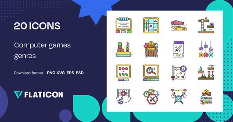 Computer games genres Icon Pack | Outline Color | 20 .SVG Icons