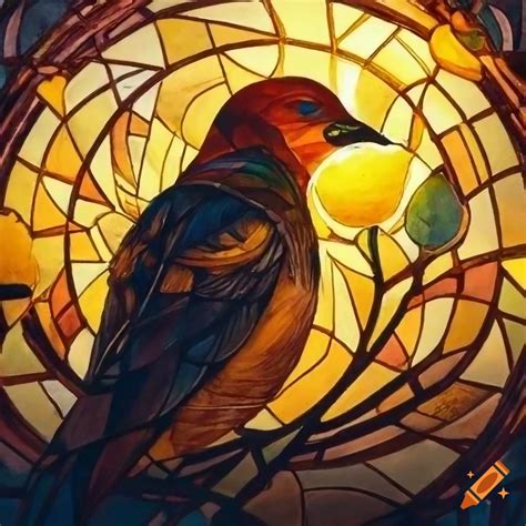 Golden hour stained glass art by greg rutkowski