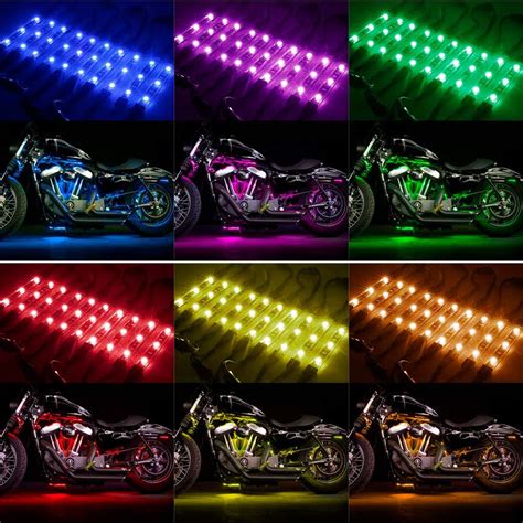 SUPAREE 12Pcs Motorcycle LED Light Kit Universal Strips Multi-Color Mufti-Function Accent Glow ...