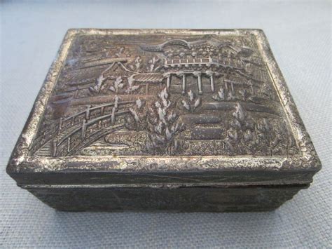 Japanned Metal Silver Scenic Souvenir Humidor Box For Sale | Antiques.com | Classifieds