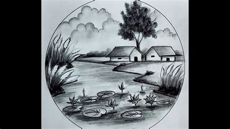 Autumn scenery drawing with pencil sketch / step by step autumn scenery ...