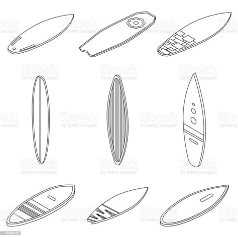 Surfboard Icons Set Vector Outline Stock Illustration - Download Image ...