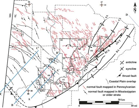 Tectonic map of the Black Warrior Basin in Alabama (revised from... | Download Scientific Diagram