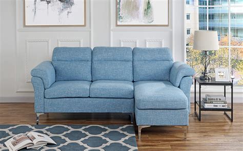 Casa Andrea Milano Modern Linen Fabric Sectional Sofa - Small Space Couch (Light Blue) - LAVORIST