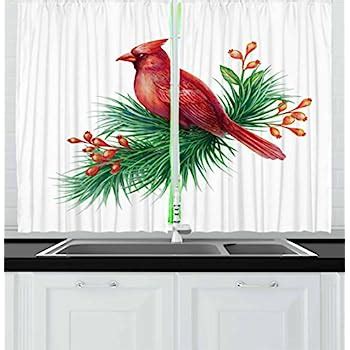 Amazon.com: Lunarable Cardinal Kitchen Curtains, Watercolor Illustration of South American Bird ...