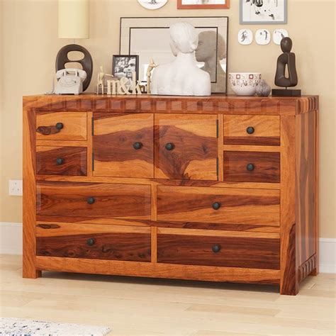 Laspor Rustic Solid Wood Bedroom Dresser With 8 Drawers And Cabinet