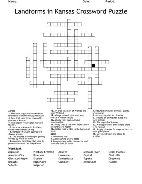 Landforms in Kansas Crossword Puzzle - WordMint