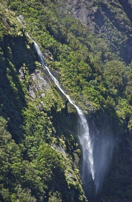 Long drop; Milford Sound; Fjordland National Park, South Island, New Zealand. January 2014 ...