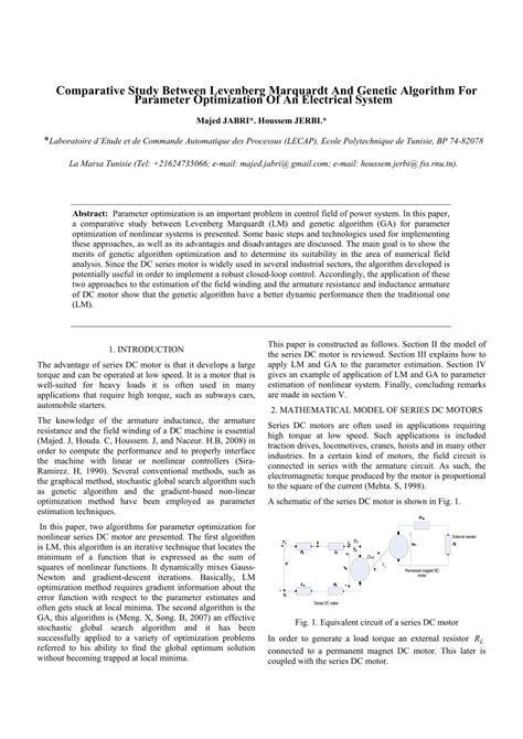 (PDF) Comparative Study Between Levenberg Marquardt And Genetic Algorithm For Parameter ...