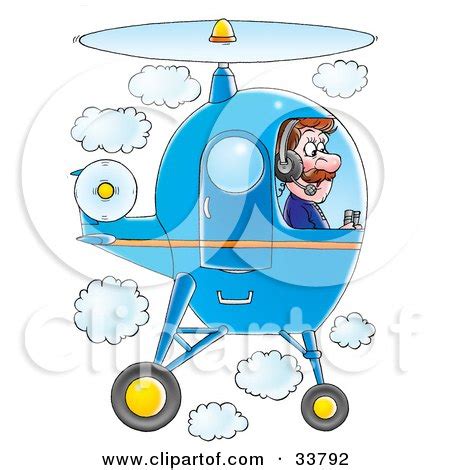 Clipart Illustration of a Male Pilot Flying A Blue Helicopter In A ...