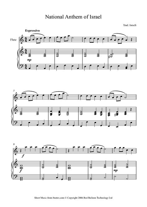 Israeli National Anthem (Hatikvah) Sheet music for Flute - 8notes.com