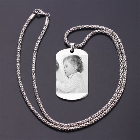 Personalized Photo Engraved Pendant Necklace In Stainless Steel