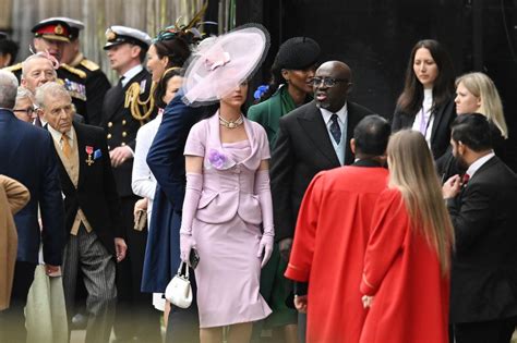 Katy Perry arrives at the coronation in pink suit