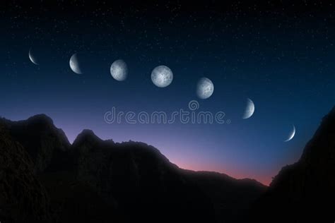 Moon Phases over Night Sky stock illustration. Illustration of blue - 13298676