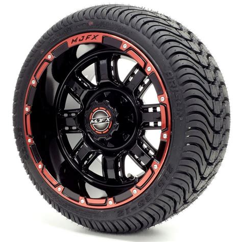 Golf Cart Wheels and Tires Combo - 12" Madjax Transformer Black/Red ...