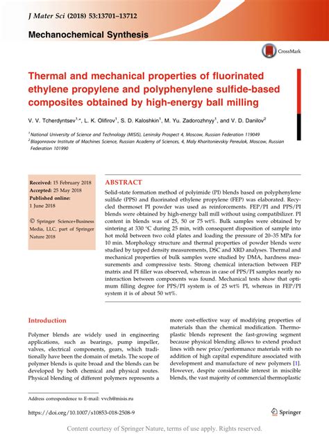 Thermal and mechanical properties of fluorinated ethylene propylene and polyphenylene sulfide ...