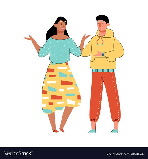 Two people talking - happy cartoon couple having Vector Image