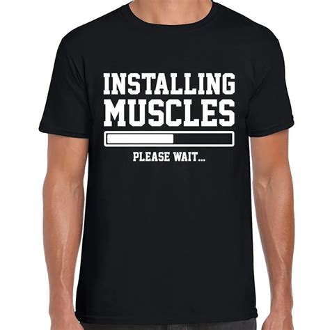 INSTALLING MUSCLES FUNNY PRINTED MENS TSHIRT GYM LIFTBRO WORKOUT SLOGAN ...