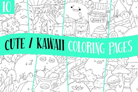 Kawaii Doodles Coloring Pages For Kids/ 10 PNG (2219206)